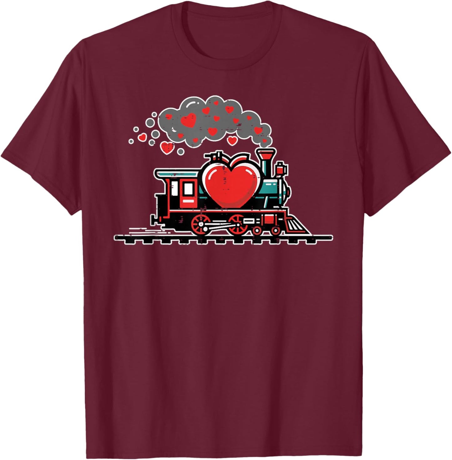 Valentines Day Train Hearts Love Choo Choo Boys Kids Youth T-Shirt - T-Shirt | Maroon