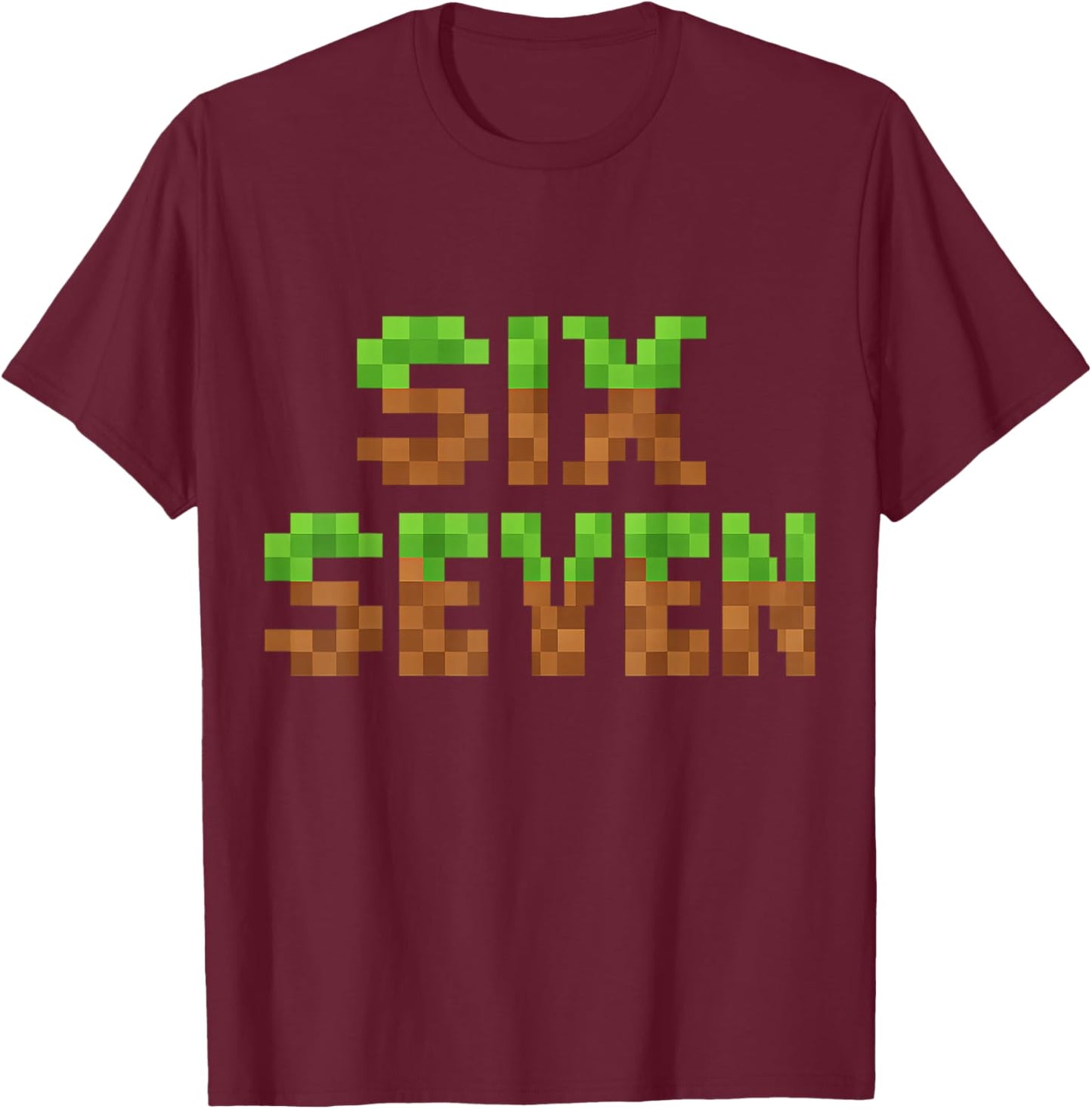 Funny Six Seven 6 7 Meme Gen Alpha Slang Game Pixel 67 Boys T-Shirt - T-Shirt | Maroon