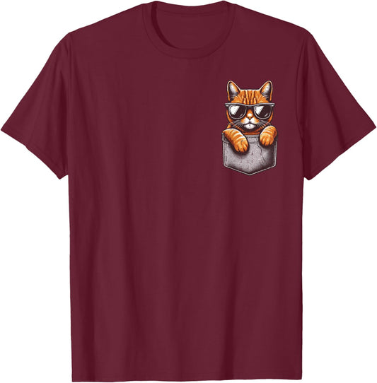 Orange Cat Sunglasses Pocket Cool Kitten Kitty Men Women Kid T-Shirt - T-Shirt | Maroon