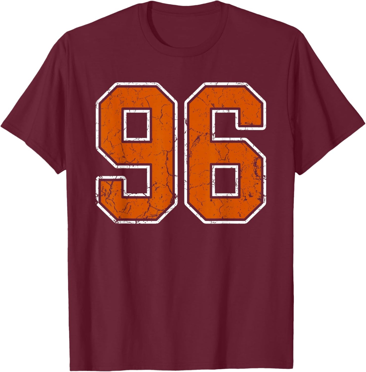 Grunge Burnt Orange and White #96 Sports Jersey Number 96 T-Shirt - T-Shirt | Maroon
