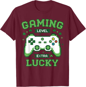 Gamer Boys St Patrick’s Day Shirt, Gaming Level Extra Lucky T-Shirt - T-Shirt | Maroon