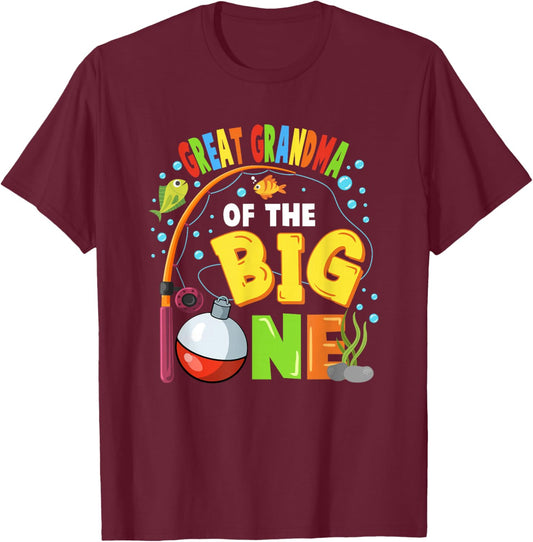 Great Grandma of The Big One Fishing Birthday Boy Family T-Shirt - T-Shirt | Maroon