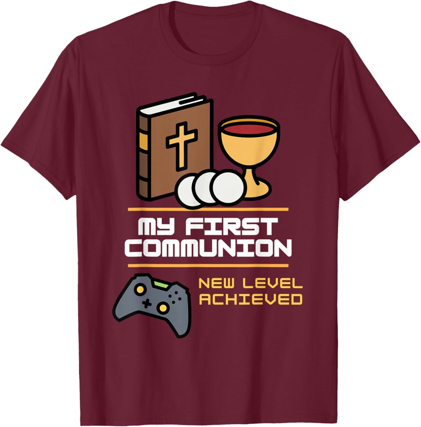 My 1st First Communion 2026 Boys Girls Video Game Controller T-Shirt - T-Shirt | Maroon