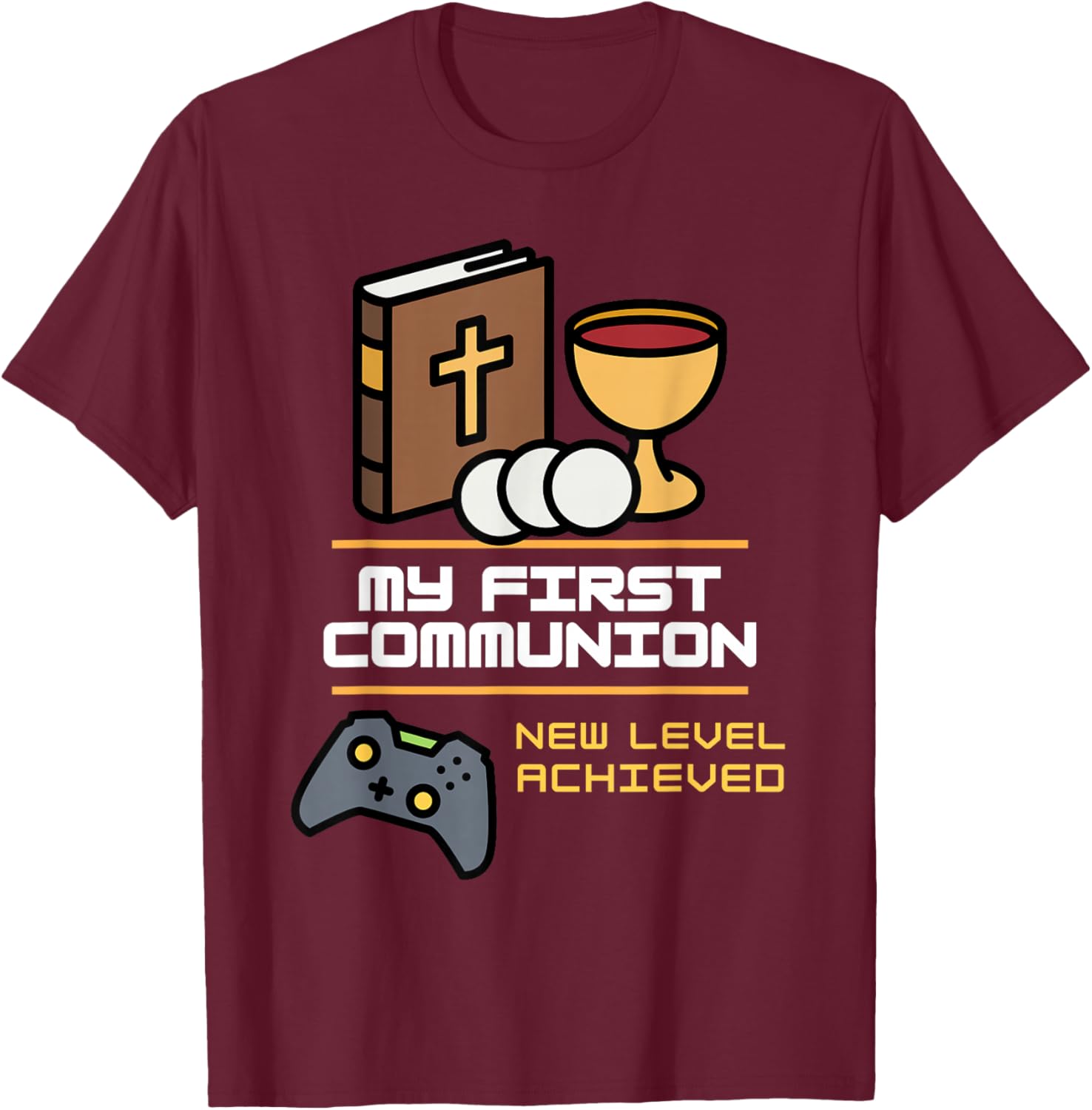 My 1st First Communion 2026 Boys Girls Video Game Controller T-Shirt - T-Shirt | Maroon