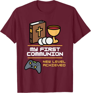 My 1st First Communion 2026 Boys Girls Video Game Controller T-Shirt - T-Shirt | Maroon
