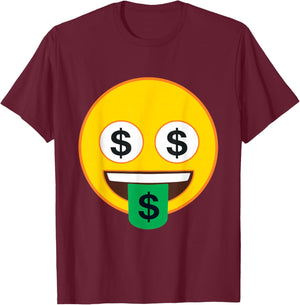 Official Emoji Money Eyes Tongue Dollar Yellow Smile Face T-Shirt - T-Shirt | Maroon