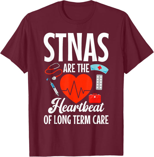 STNA Nurse RN Heartbeat State Tested Nursing Assistant T-Shirt - T-Shirt | Maroon