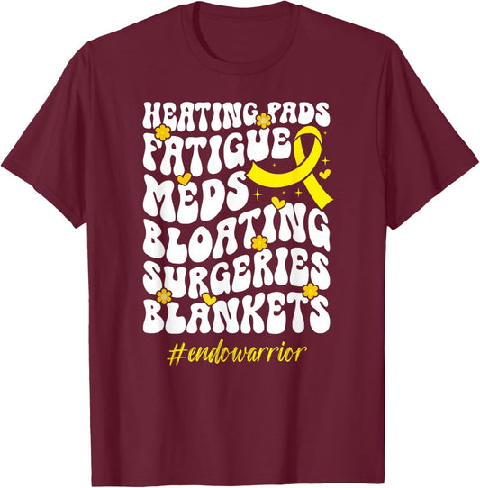 Groovy Endo Warrior Endometriosis Awareness Month T-Shirt - T-Shirt | Maroon