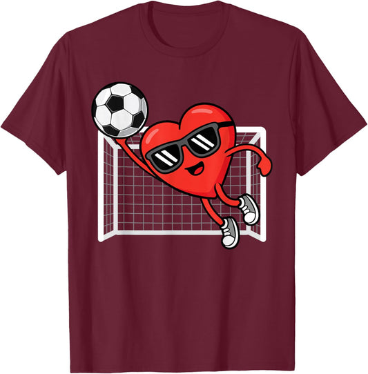 Funny Soccer Valentines Day Heart Boys Sports Goalie T-Shirt - T-Shirt | Maroon