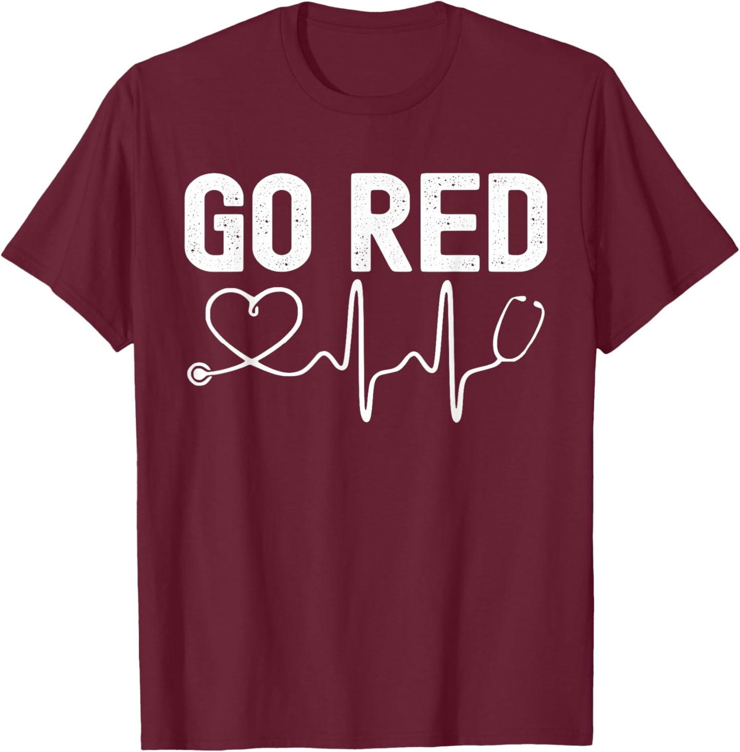 Go Red American Heart Disease Month Awareness T-Shirt - T-Shirt | Maroon