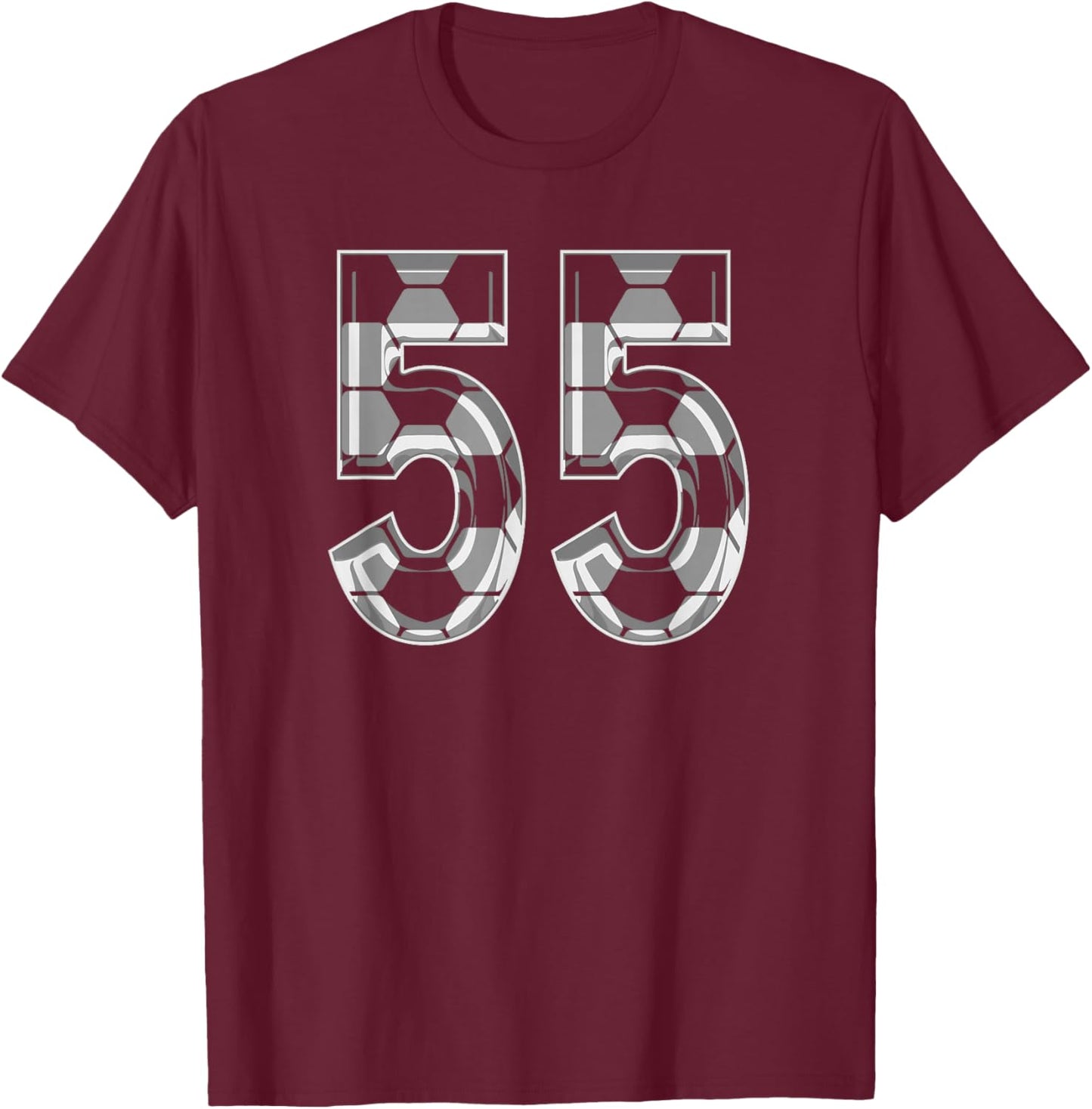 Soccer Pattern Number 55 Jersey Player Uniform #55 T-Shirt - T-Shirt | Maroon