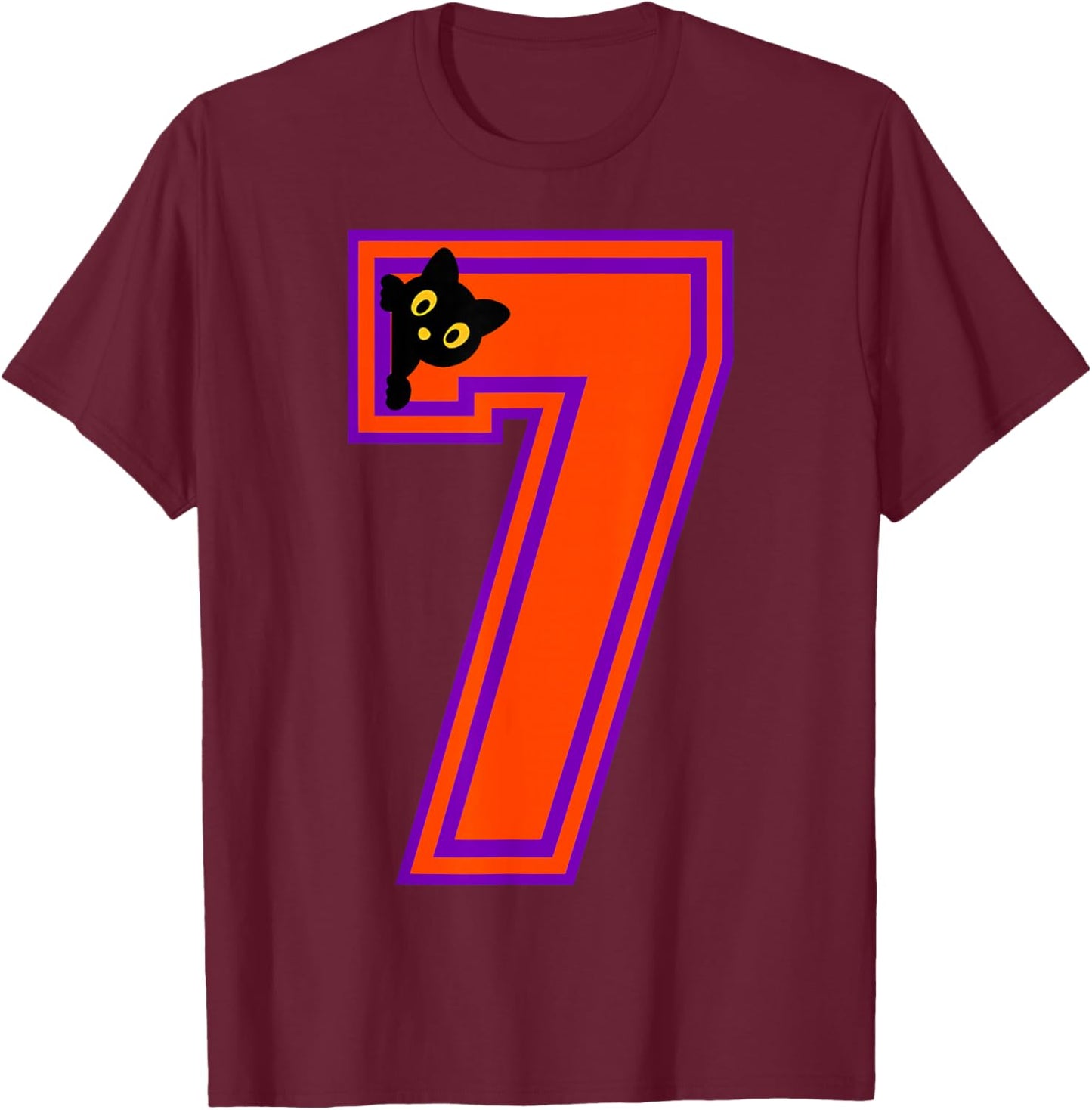Funny Six Seven 6 7 Halloween Black Cat Teacher Student T-Shirt - T-Shirt | Maroon