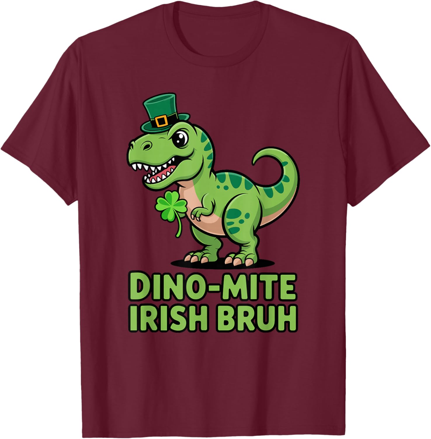 Dino-mite Irish Bruh St Patricks Day T-Rex Dinosaur Boys T-Shirt - T-Shirt | Maroon