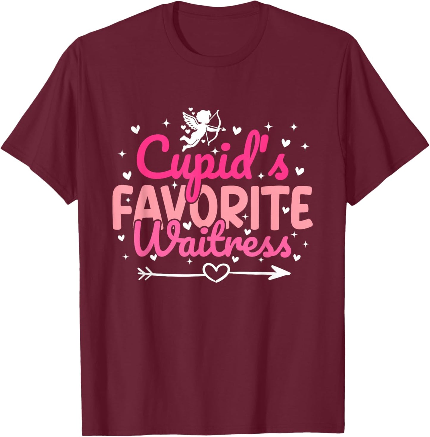 Cupid's Favorite Waitress Valentine’s Day Funny Server T-Shirt - T-Shirt | Maroon