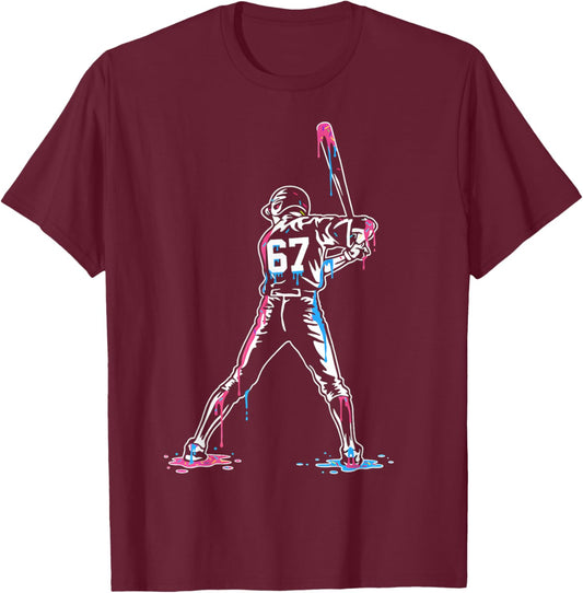 Baseball Ice Cream Drip 67 Boys and Girls Batter Game Day T-Shirt - T-Shirt | Maroon