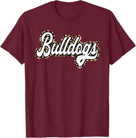 Bulldogs Retro Leopard Print School Spirit Mascot Bulldog T-Shirt - T-Shirt | Maroon