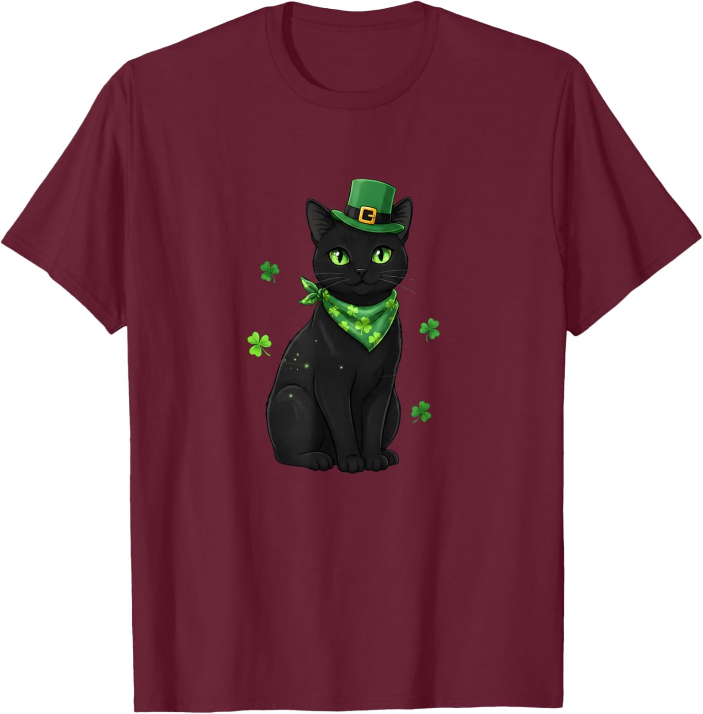 Shamrock Cat Black St Patricks Day Irish Cat Lovers T-Shirt - T-Shirt | Maroon