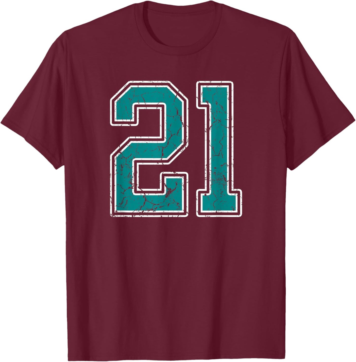 Teal and White Number 21 Jersey Player Uniform #21 Fan T-Shirt - T-Shirt | Maroon