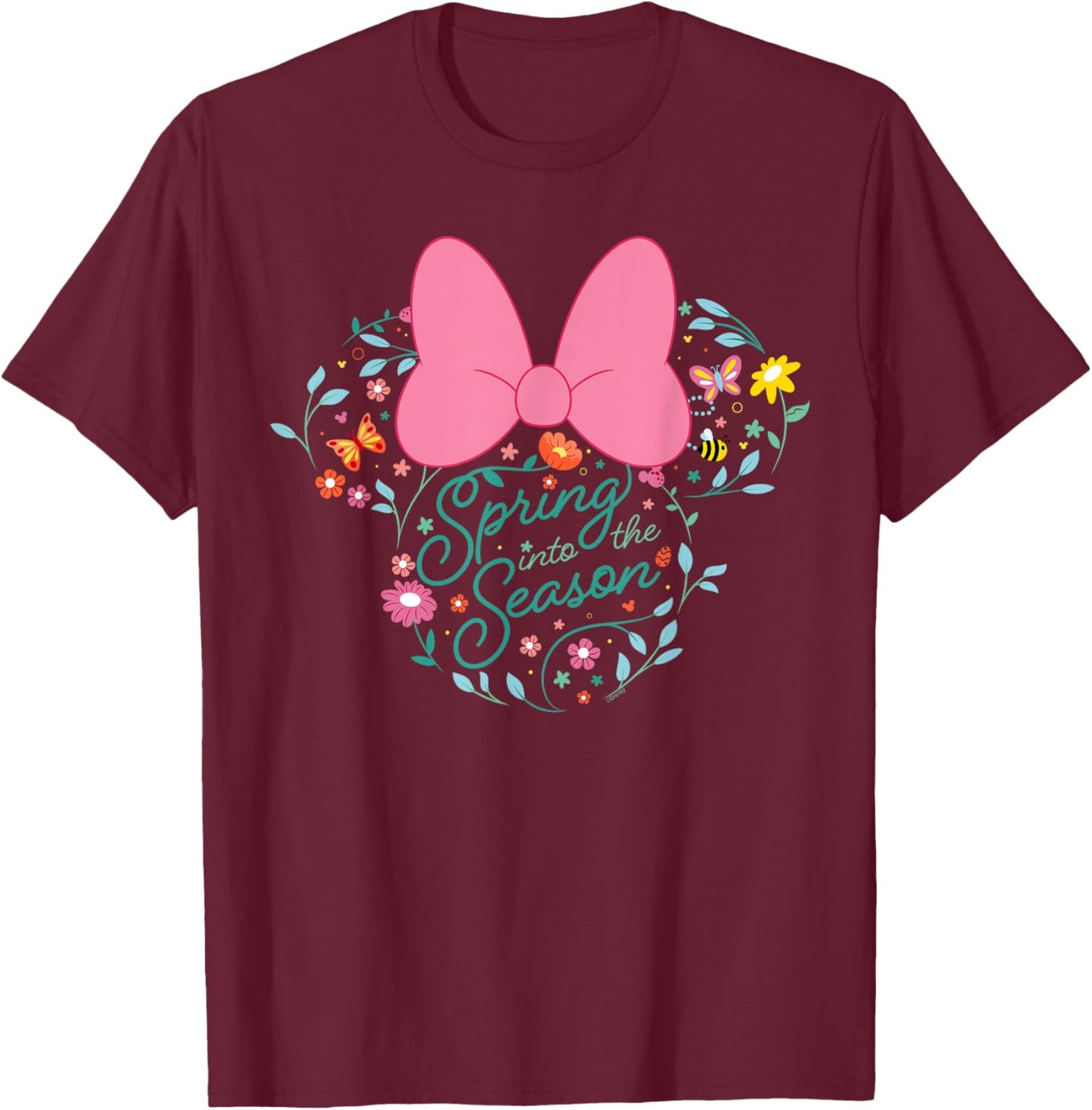 Disney Minnie Mouse Spring Into The Season Flower Icon T-Shirt - T-Shirt | Maroon