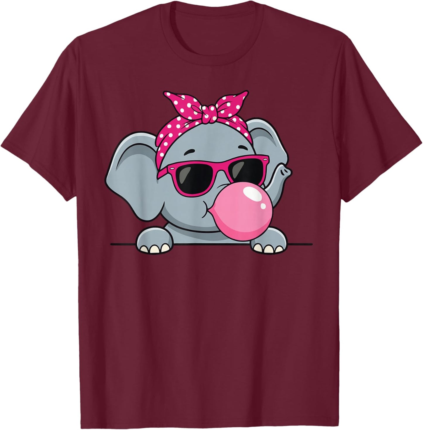 Elephant Kawaii Girl Pink Bandana Funny Elephant Bubblegum T-Shirt - T-Shirt | Maroon