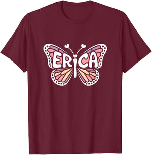 Erica Butterfly - Personalized Cute Name Word Art T-Shirt - T-Shirt | Maroon