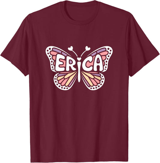 Erica Butterfly - Personalized Cute Name Word Art T-Shirt - T-Shirt | Maroon