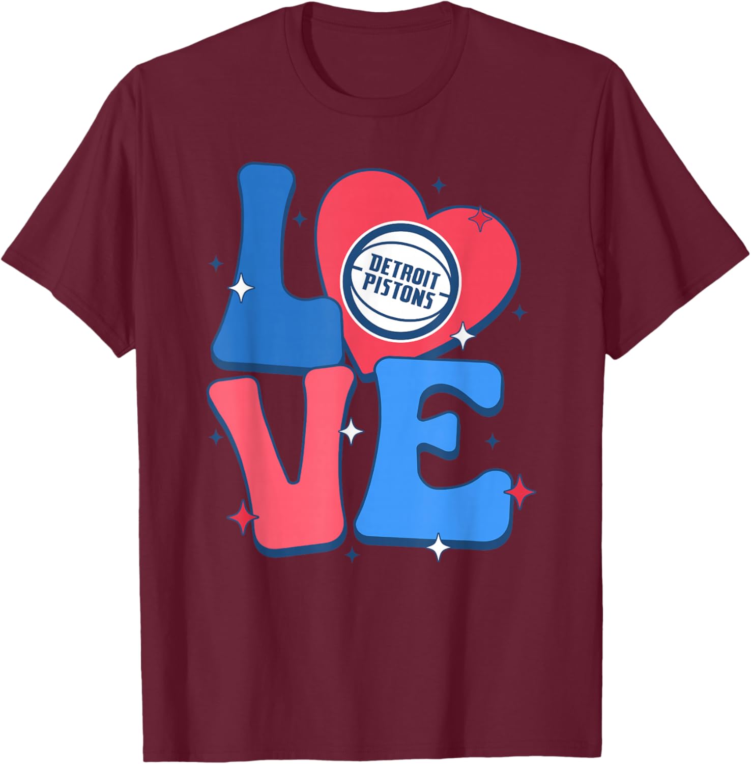 NBA Detroit Pistons Valentine's Day Love T-Shirt - T-Shirt | Maroon