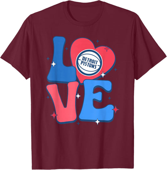 NBA Detroit Pistons Valentine's Day Love T-Shirt - T-Shirt | Maroon