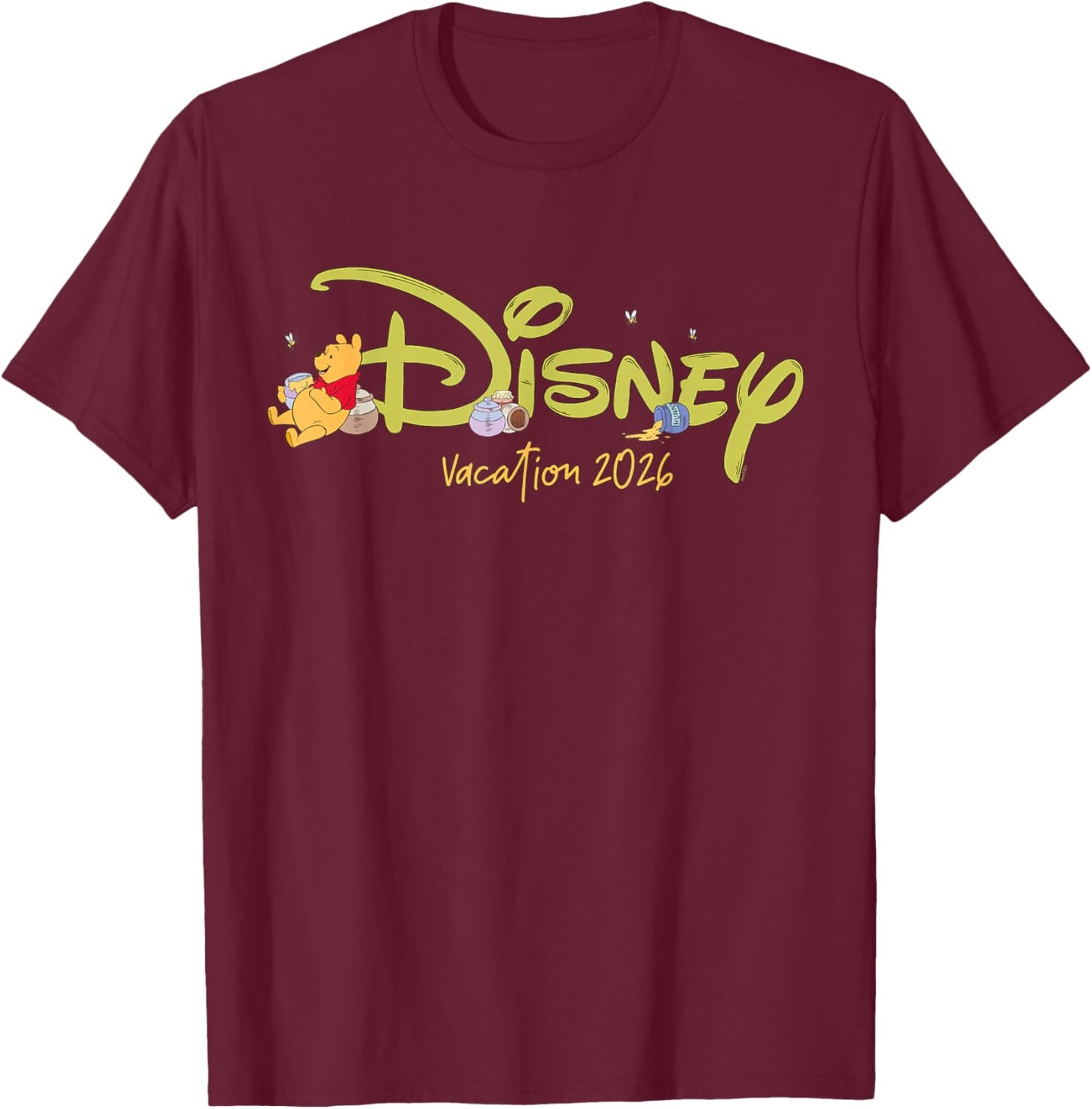 Disney Winnie The Pooh Script Logo Group Trip Vacation 2026 T-Shirt - T-Shirt | Maroon