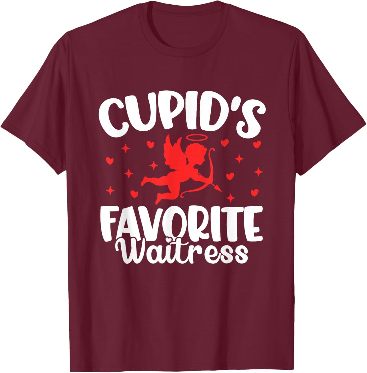 Cupid's Favorite Waitress Valentine’s Day Funny Server T-Shirt - T-Shirt | Maroon