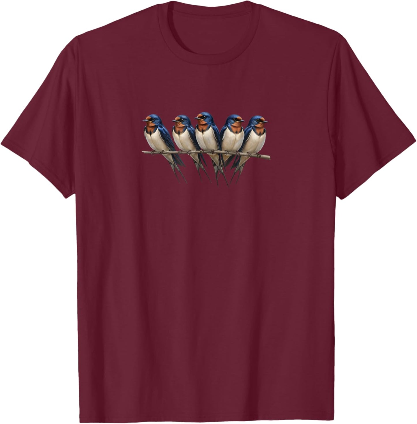 Barn Swallow on a Branch Birdlover Birdwatcher Birding Bird T-Shirt - T-Shirt | Maroon