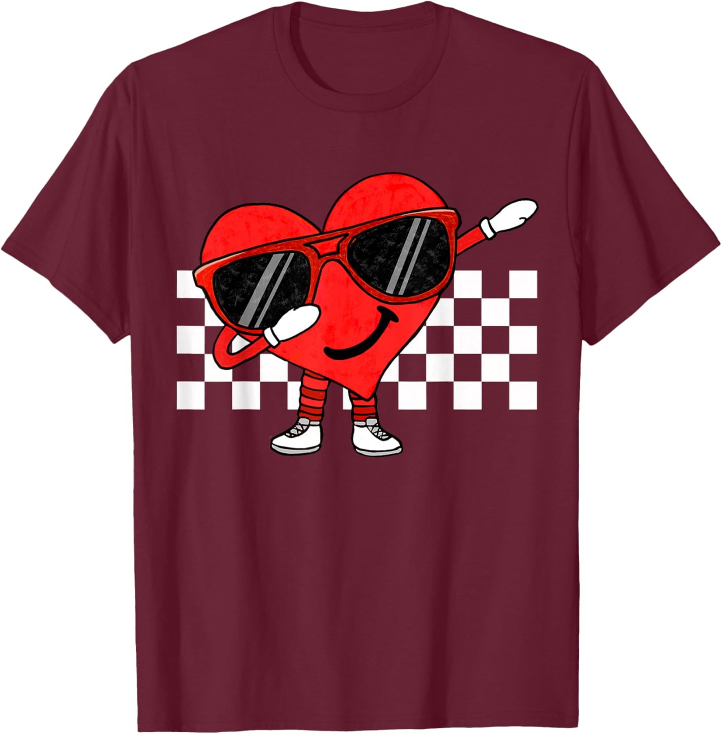 Funny Dabbing Retro Valentines Heart Dab Boys Kids Teens T-Shirt - T-Shirt | Maroon