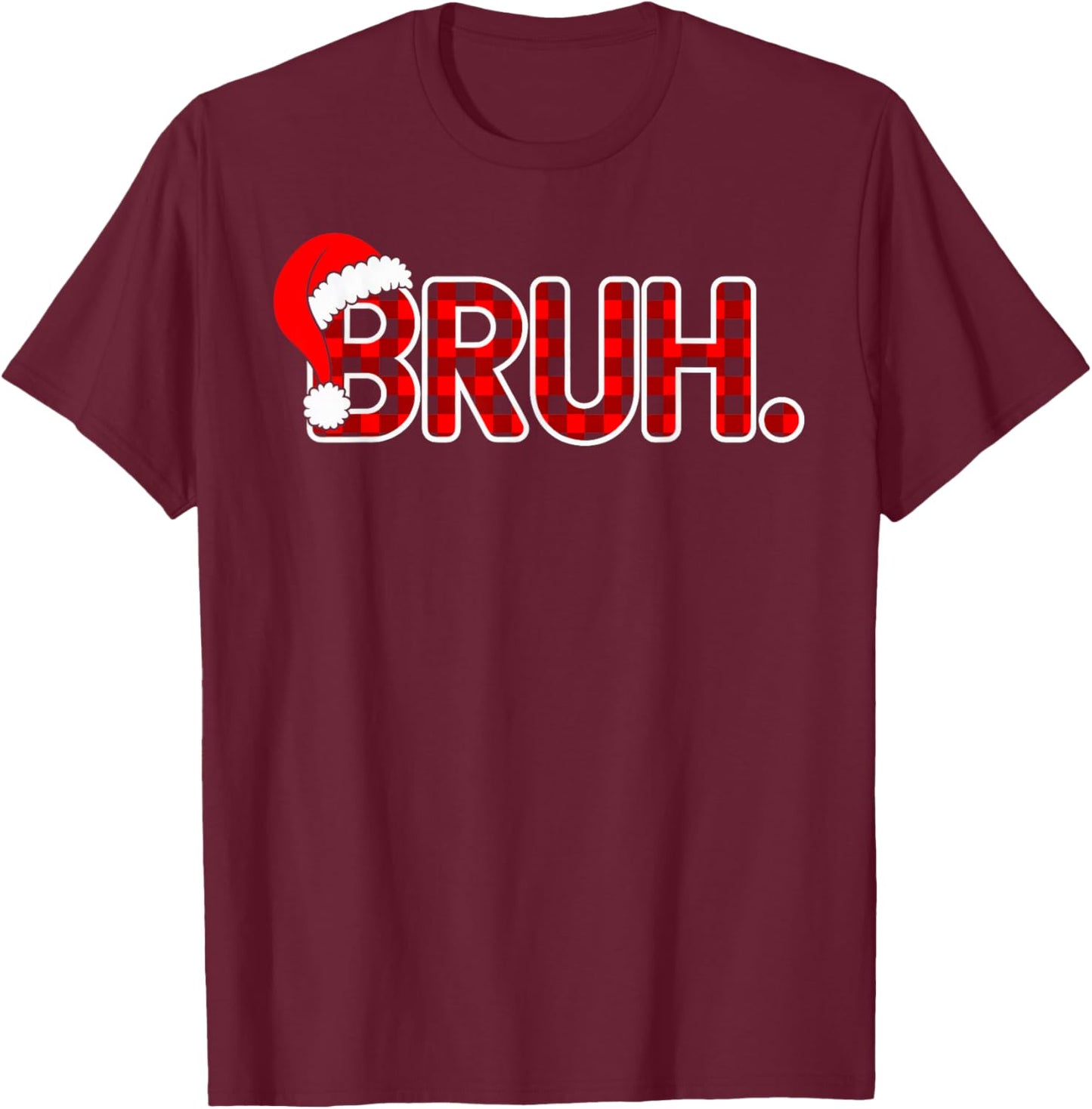 Bruh Christmas Red Plaid Teens Boys Kids Family Xmas Pajama T-Shirt - T-Shirt | Maroon