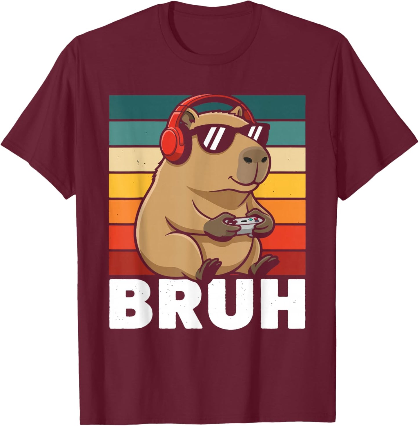 Funny Gaming Capy Bruh Teens Youth Kids Meme Rodent Lovers T-Shirt - T-Shirt | Maroon