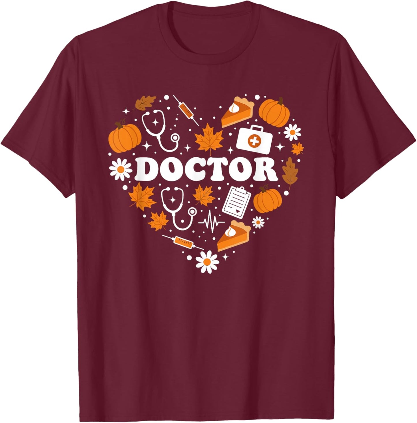 Funny Doctor Heart Autumn Thanksgiving Kids T-Shirt - T-Shirt | Maroon