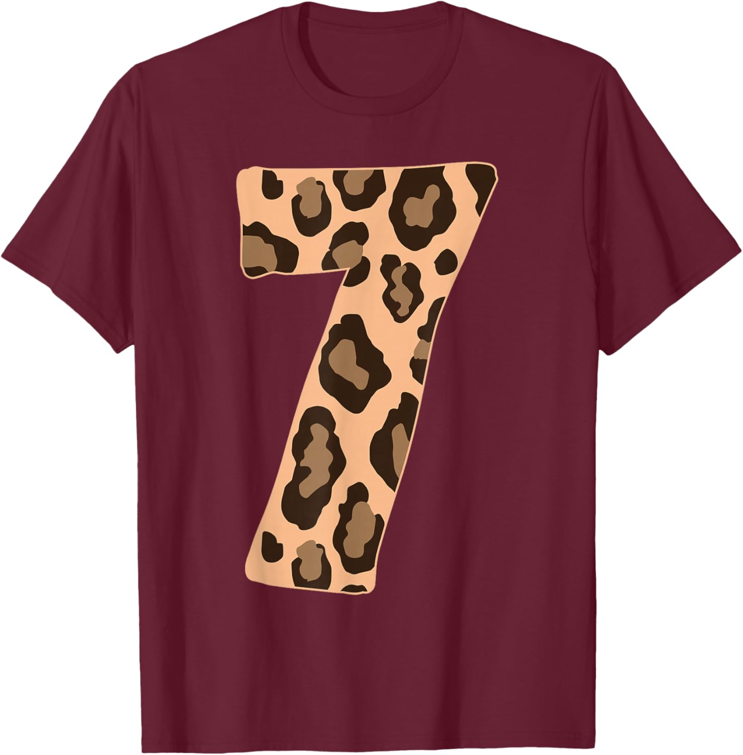 Cheetah Kids 7 Year Old Girl Cheetah Print 7th Birthday T-Shirt - T-Shirt | Maroon