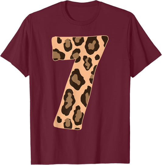 Cheetah Kids 7 Year Old Girl Cheetah Print 7th Birthday T-Shirt - T-Shirt | Maroon