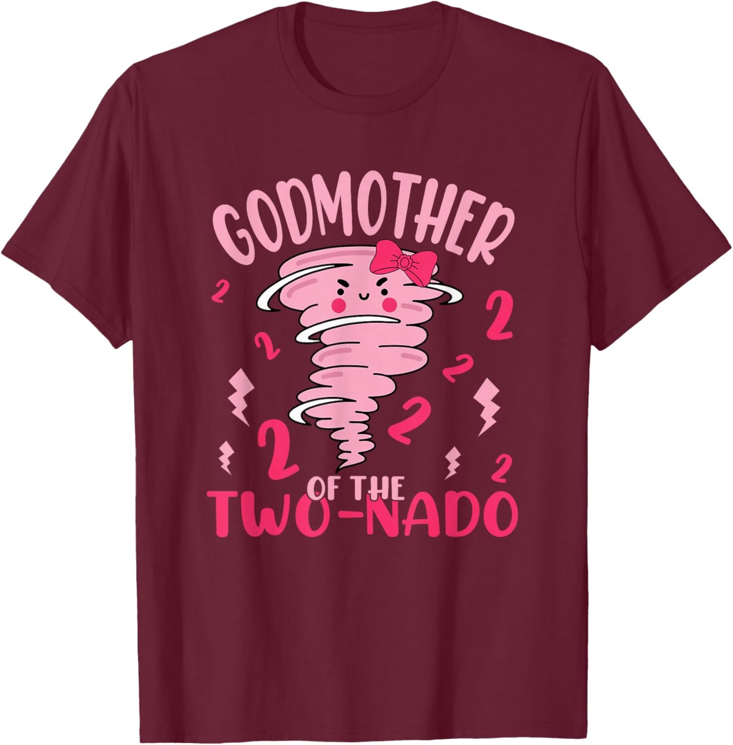 Godmother of The Two-nado Tornado Theme 2nd Birthday Party T-Shirt - T-Shirt | Maroon