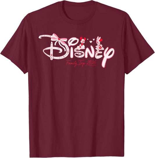 Disney Mickey & Minnie Coquette Valentine's Family Trip 2026 T-Shirt - T-Shirt | Maroon