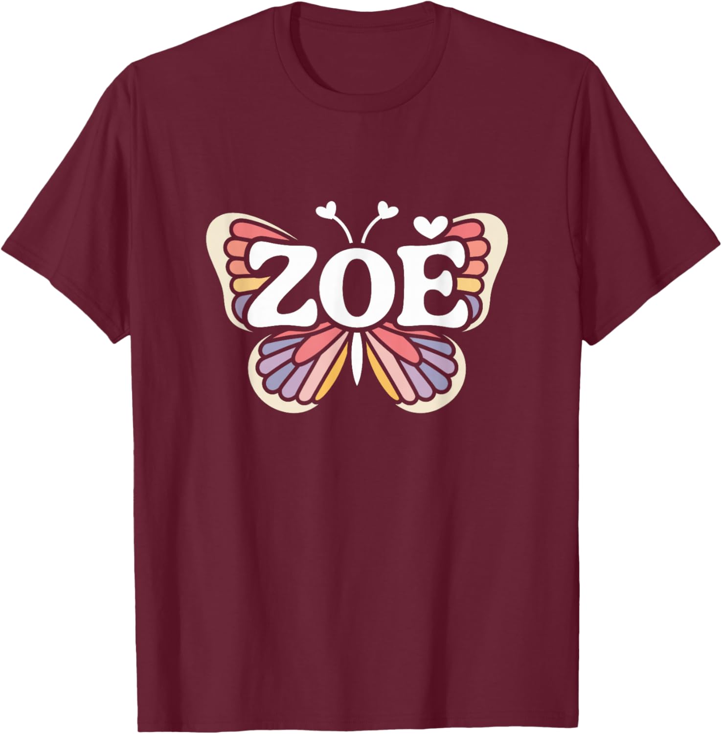 Zoe Butterfly - Personalized Cute Name Word Art T-Shirt - T-Shirt | Maroon