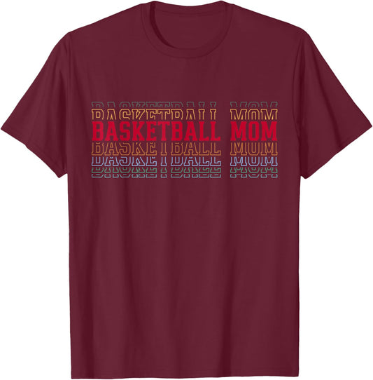 Basketball Mom Fun Layered Text Mother Mama Coach T-Shirt - T-Shirt | Maroon