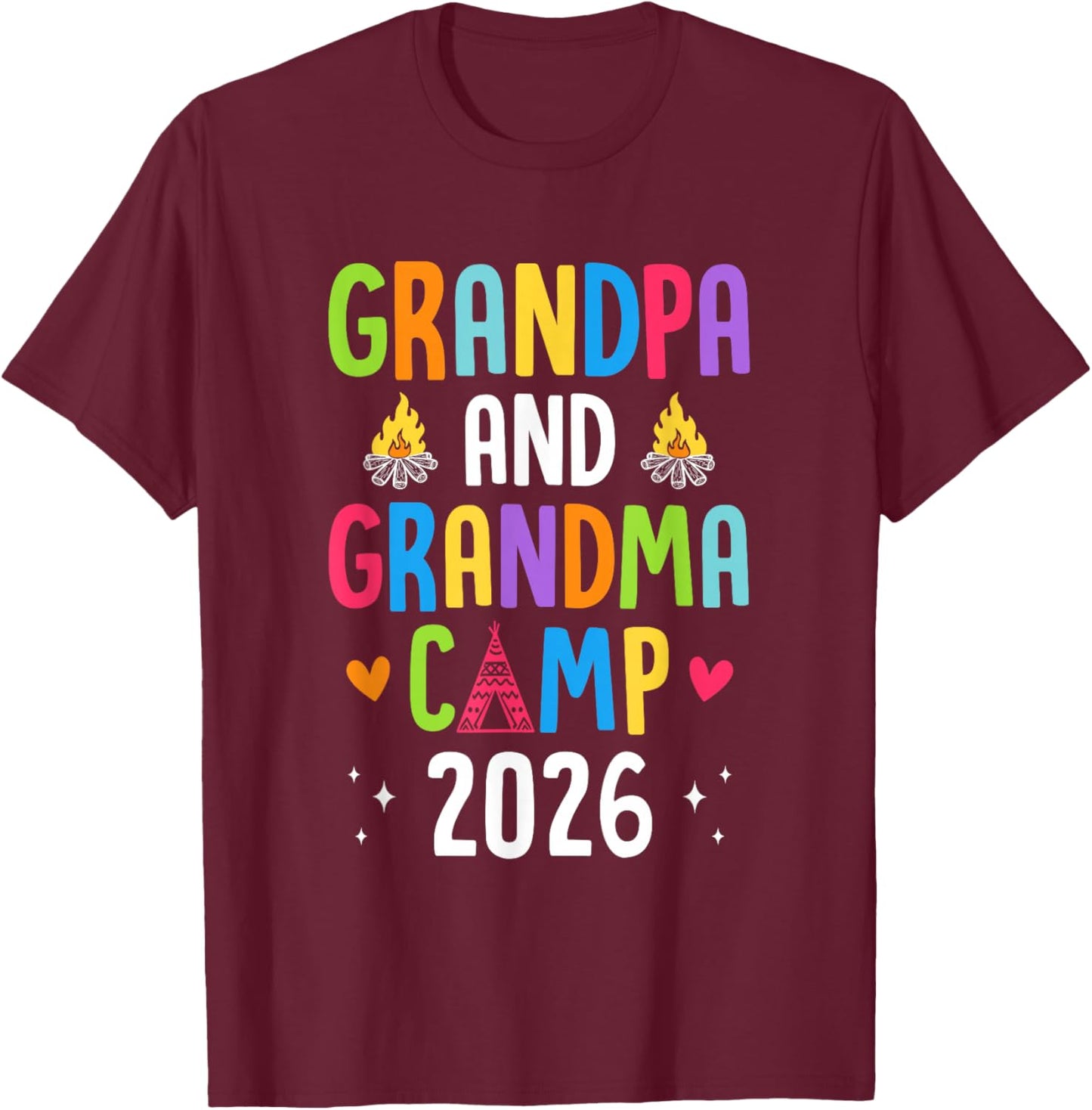 Grandparents Camp 2026 Cousins Summer Camping Vacation T-Shirt - T-Shirt | Maroon