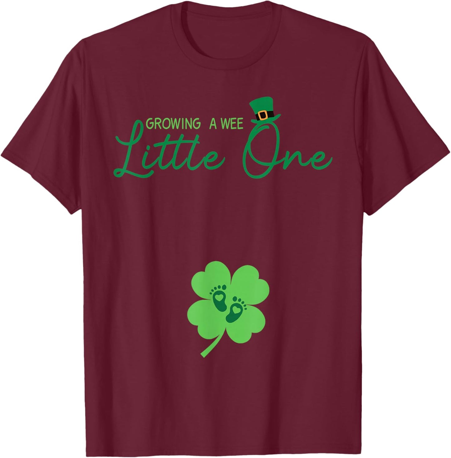 Groovy Growing A Wee Little One Pregnancy St Patricks Day T-Shirt - T-Shirt | Maroon