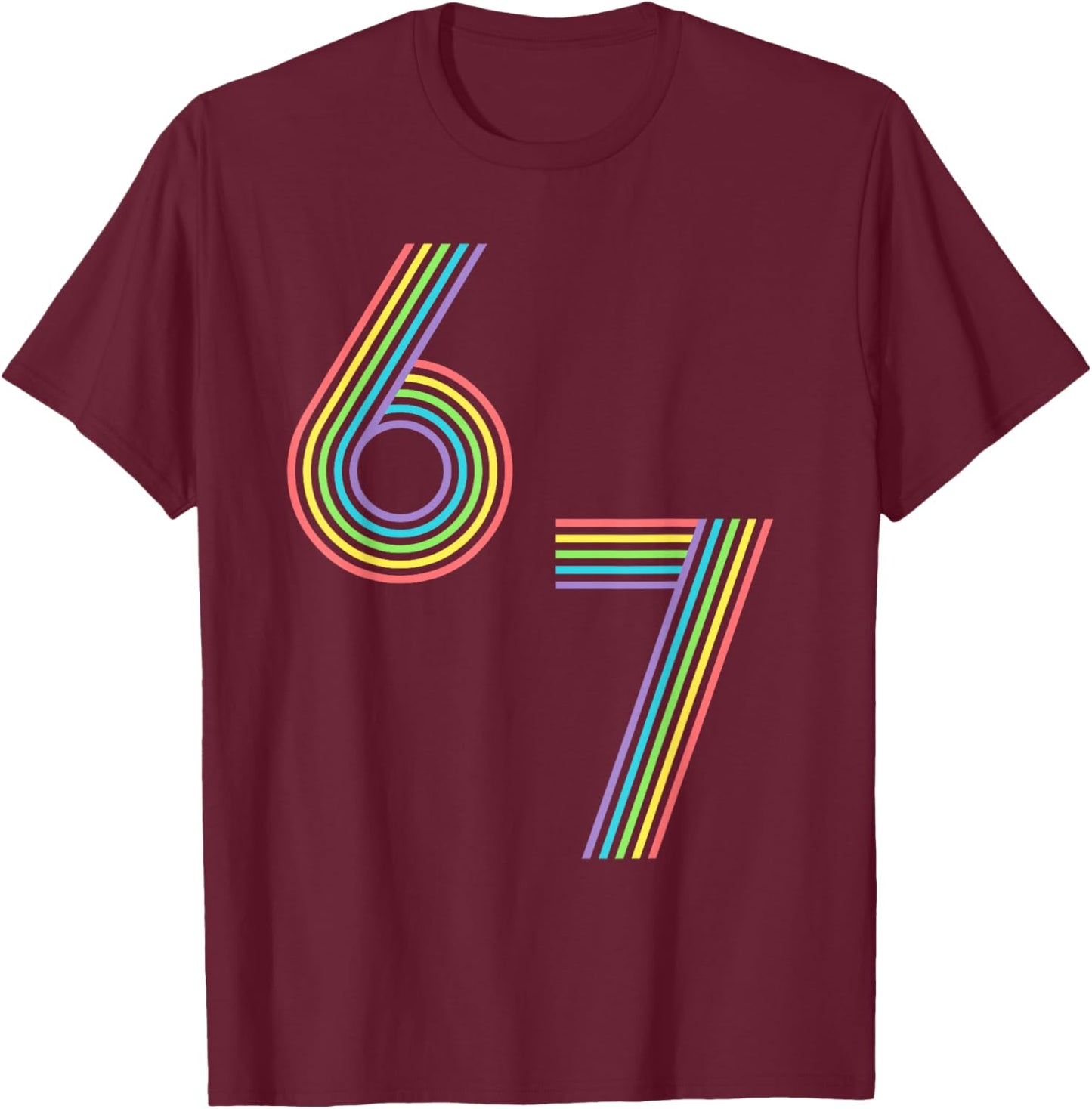 Funny Six Seven 6 7 Meme Rainbow Stripes Graphic T-Shirt - T-Shirt | Maroon