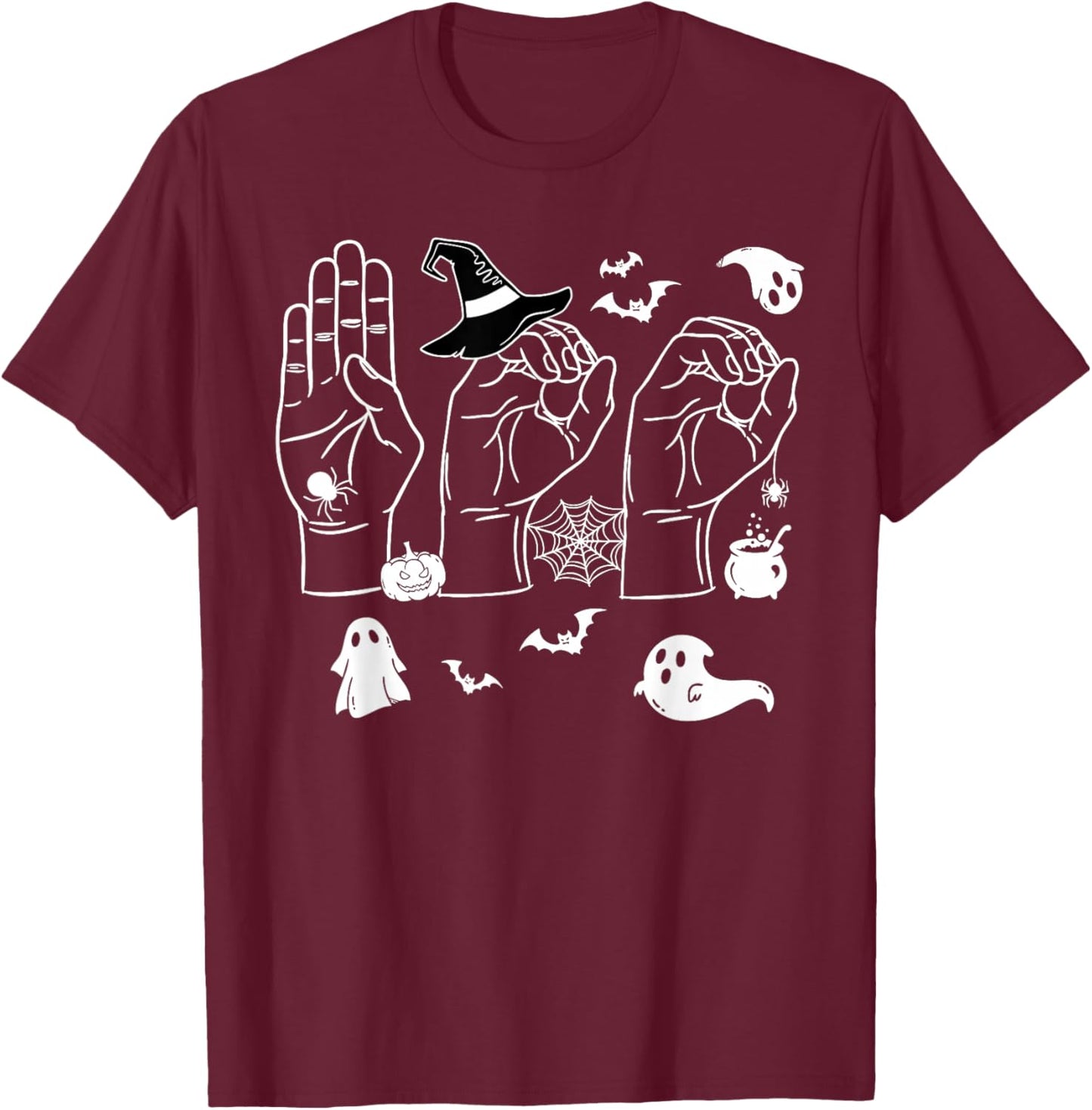 Halloween SPED Teacher Boo in ASL Boo Hands Sign Language T-Shirt - T-Shirt | Maroon
