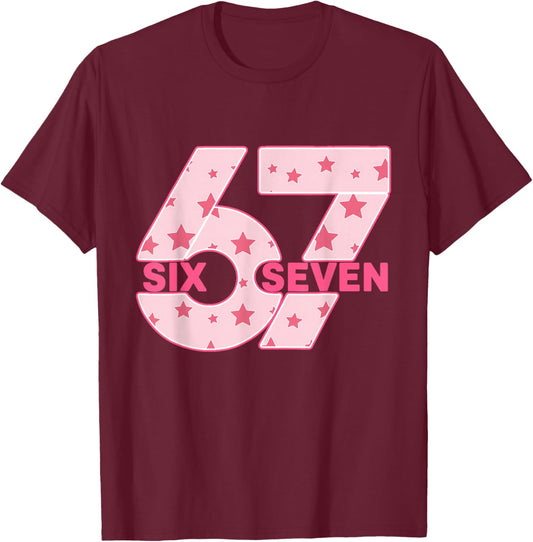 67 Six Seven Meme T-Shirt - T-Shirt | Maroon