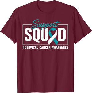 Cervical Cancer Awareness Support Squad Ribbon T-Shirt - T-Shirt | Maroon