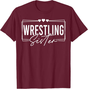 Wrestling Sister Heart Women Funny T-Shirt - T-Shirt | Maroon
