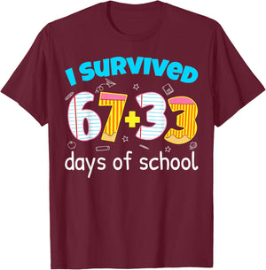 I Survived 67 33 Days of School Teacher Kids 100th Days T-Shirt - T-Shirt | Maroon