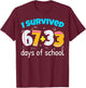 I Survived 67 33 Days of School Teacher Kids 100th Days T-Shirt - T-Shirt | Maroon